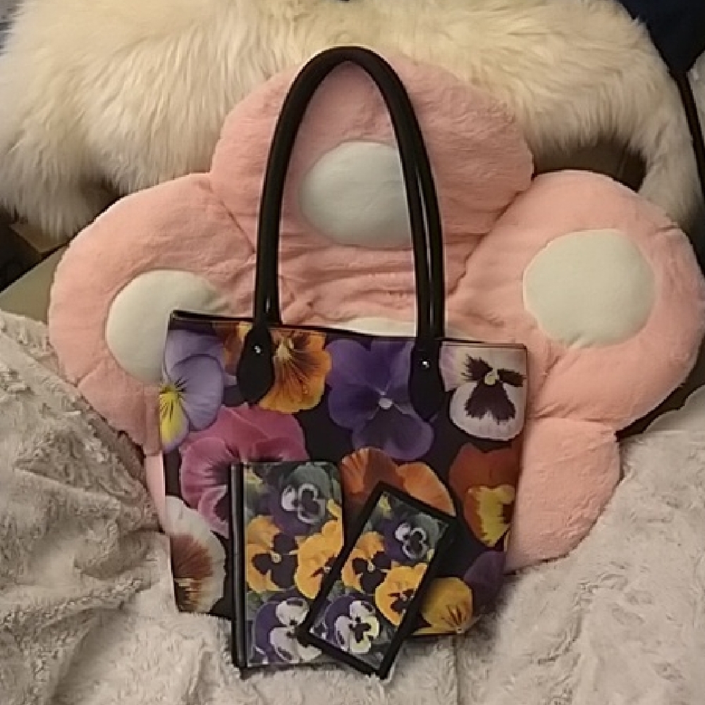 Vintage Pansy Tote Bag with Handmade Matching Wallet Set